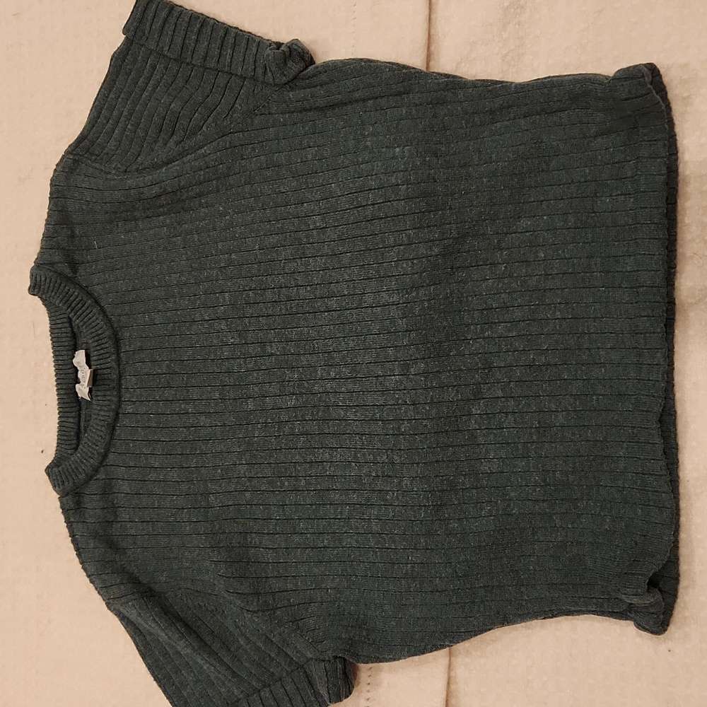 Talbots Upcycled Olive Ribbed Knit Short Sleeve Cropped Top Sweater